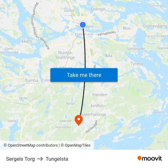 Sergels Torg to Tungelsta map