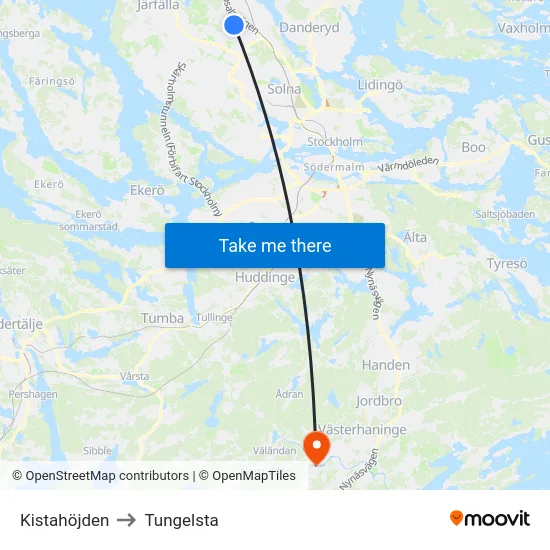 Kistahöjden to Tungelsta map