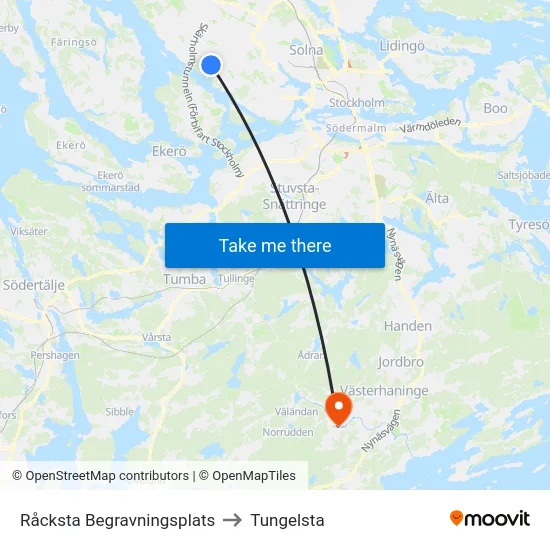 Råcksta Begravningsplats to Tungelsta map