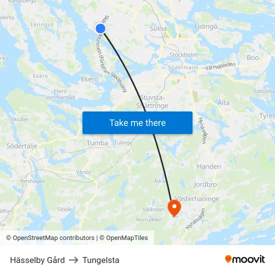 Hässelby Gård to Tungelsta map