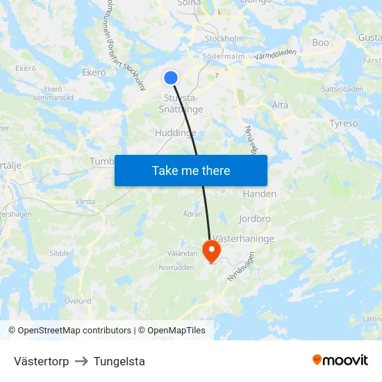 Västertorp to Tungelsta map