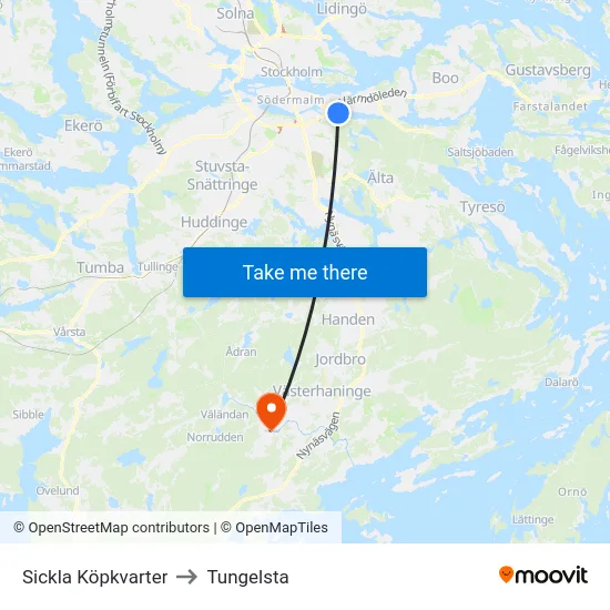 Sickla Köpkvarter to Tungelsta map