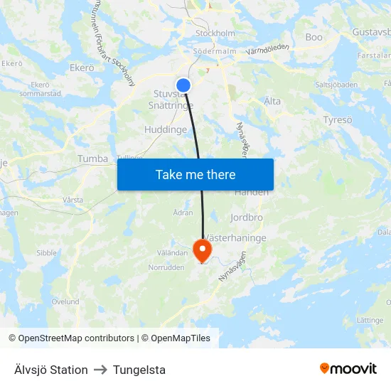 Älvsjö Station to Tungelsta map