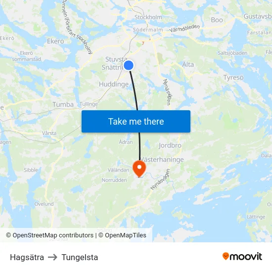 Hagsätra to Tungelsta map