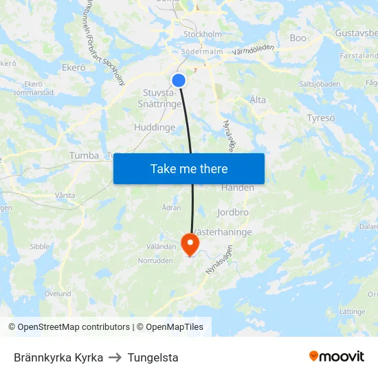 Brännkyrka Kyrka to Tungelsta map