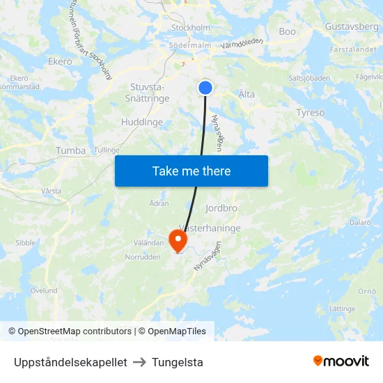 Uppståndelsekapellet to Tungelsta map