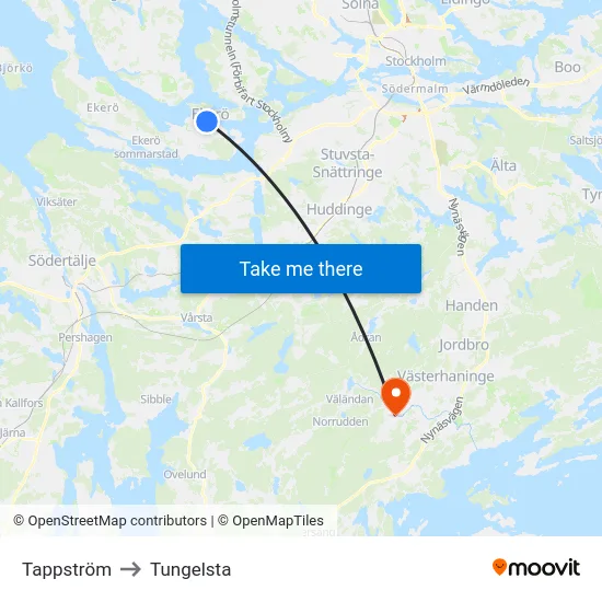 Tappström to Tungelsta map