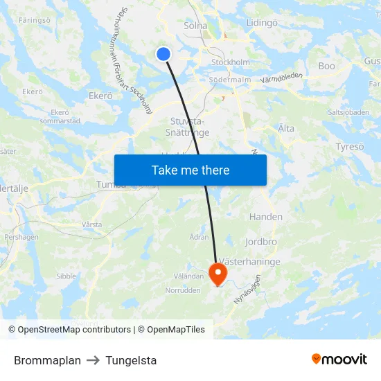 Brommaplan to Tungelsta map