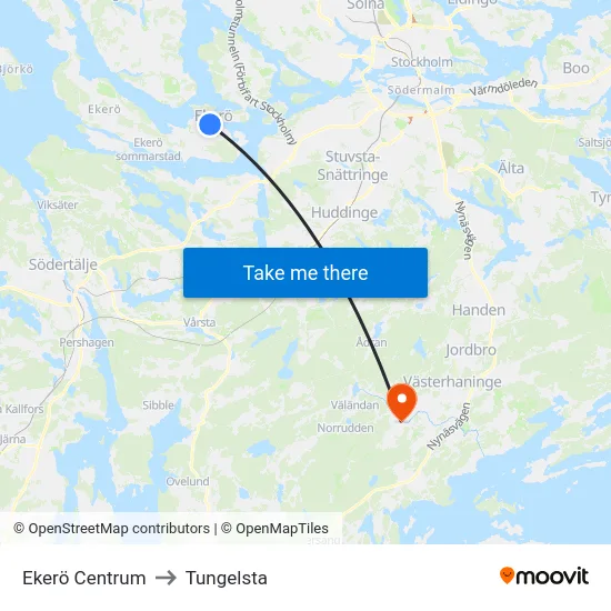 Ekerö Centrum to Tungelsta map