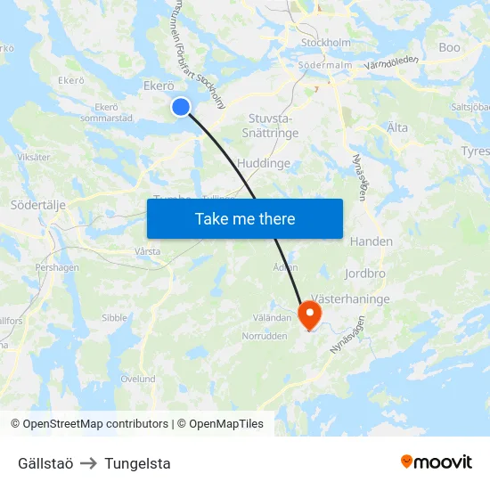 Gällstaö to Tungelsta map