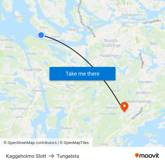 Kaggeholms Slott to Tungelsta map