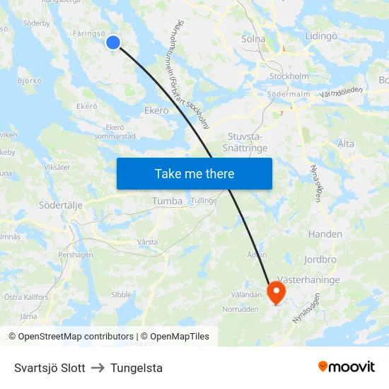 Svartsjö Slott to Tungelsta map
