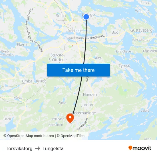 Torsvikstorg to Tungelsta map