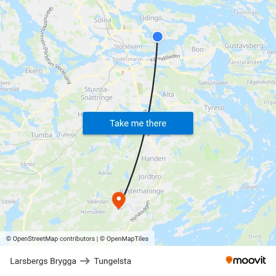 Larsbergs Brygga to Tungelsta map