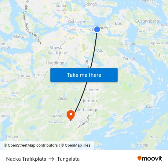 Nacka Trafikplats to Tungelsta map