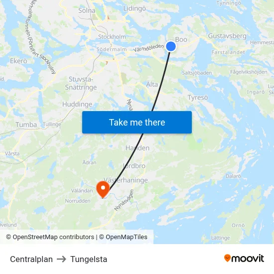Centralplan to Tungelsta map