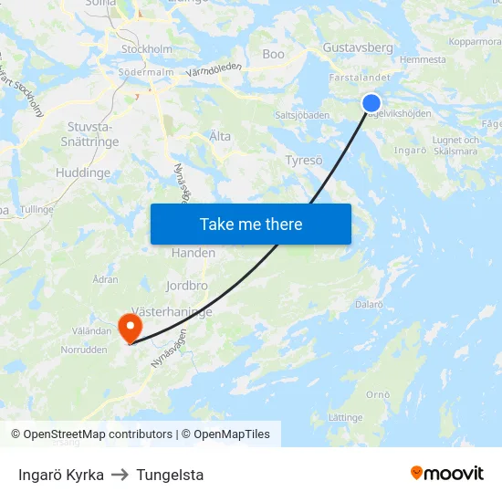 Ingarö Kyrka to Tungelsta map