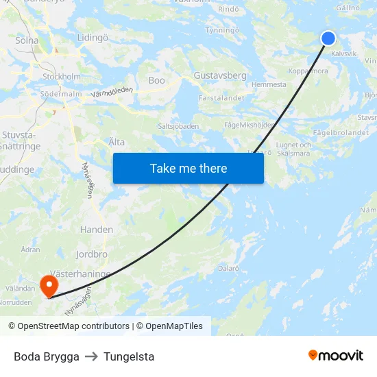 Boda Brygga to Tungelsta map