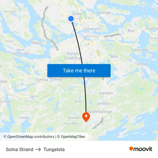 Solna Strand to Tungelsta map