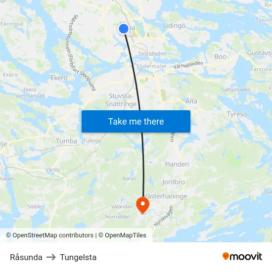 Råsunda to Tungelsta map