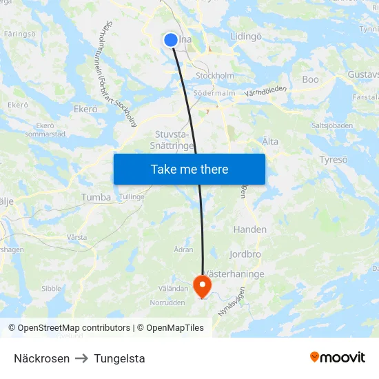 Näckrosen to Tungelsta map