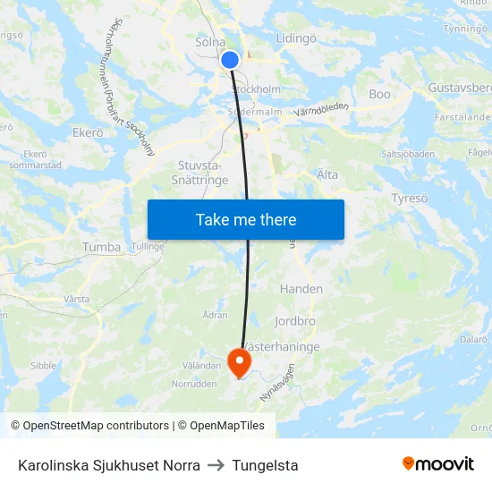 Karolinska Sjukhuset Norra to Tungelsta map