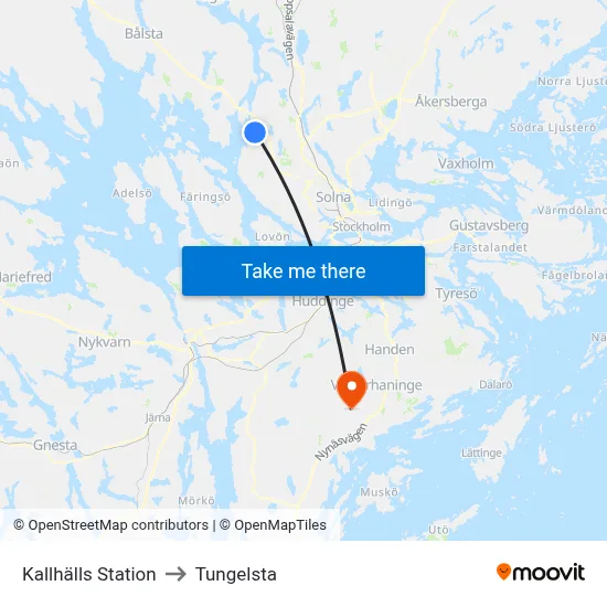 Kallhälls Station to Tungelsta map
