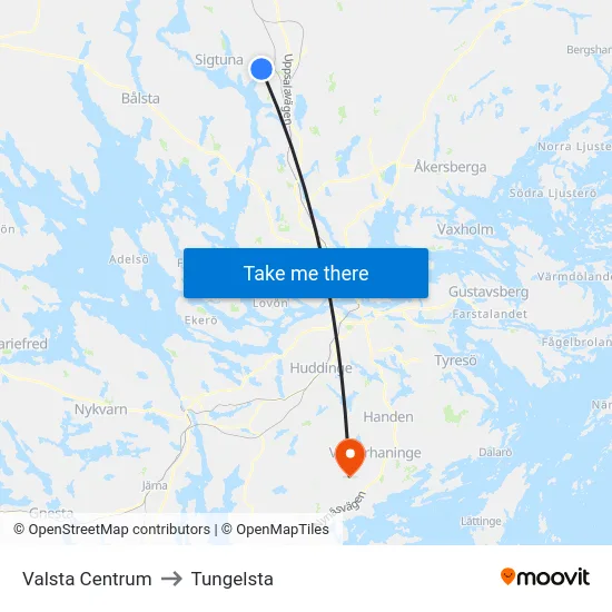 Valsta Centrum to Tungelsta map