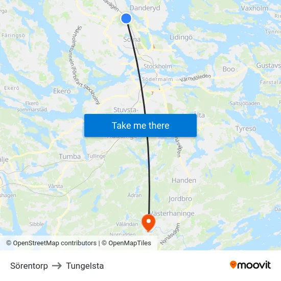 Sörentorp to Tungelsta map