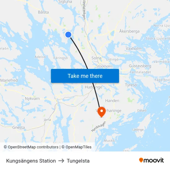 Kungsängens Station to Tungelsta map