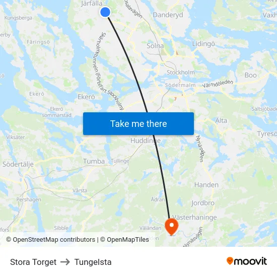 Stora Torget to Tungelsta map