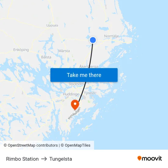 Rimbo Station to Tungelsta map