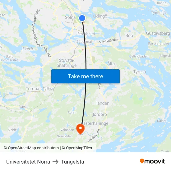 Universitetet Norra to Tungelsta map