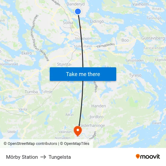 Mörby Station to Tungelsta map