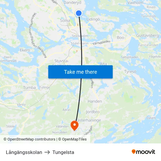 Långängsskolan to Tungelsta map