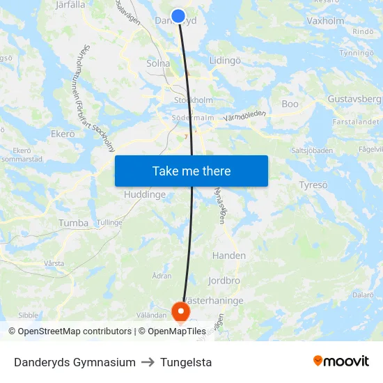 Danderyds Gymnasium to Tungelsta map