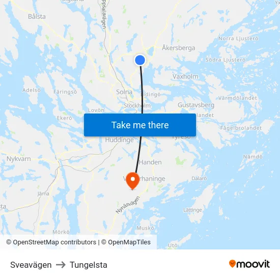 Sveavägen to Tungelsta map