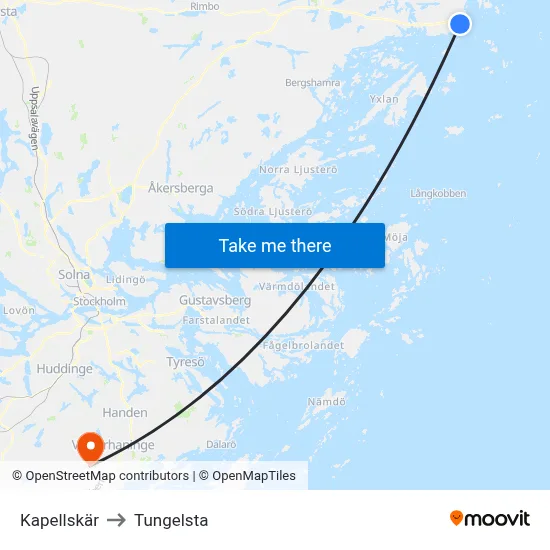 Kapellskär to Tungelsta map