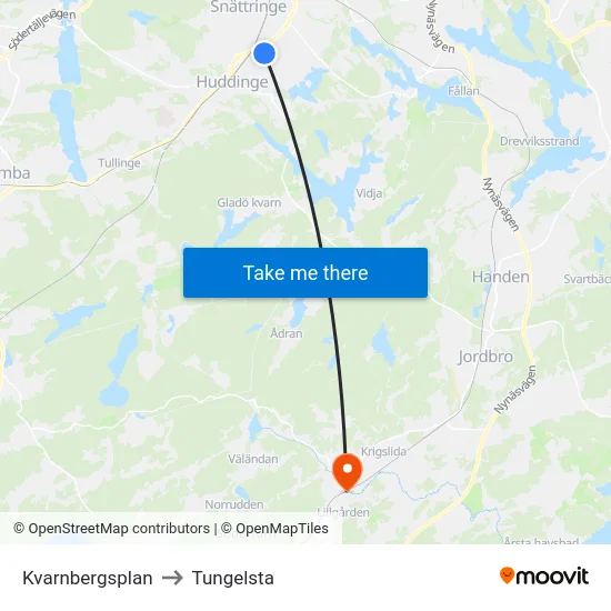 Kvarnbergsplan to Tungelsta map