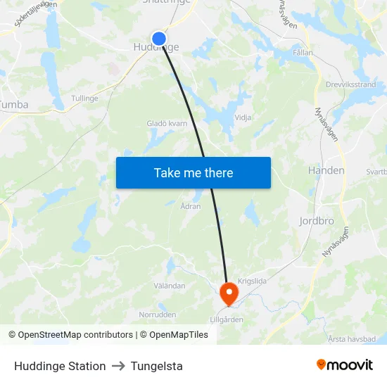 Huddinge Station to Tungelsta map