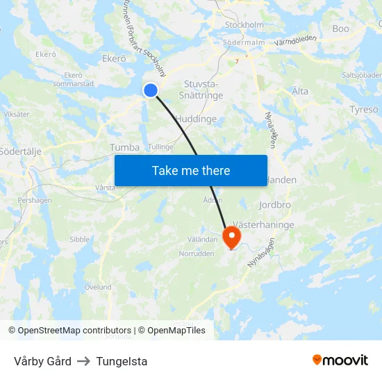 Vårby Gård to Tungelsta map
