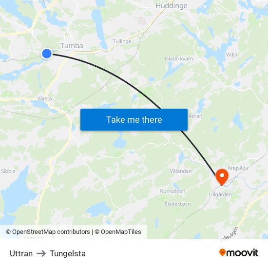 Uttran to Tungelsta map
