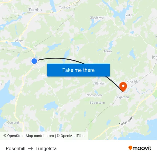 Rosenhill to Tungelsta map