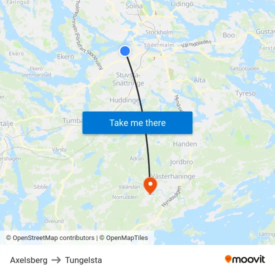 Axelsberg to Tungelsta map