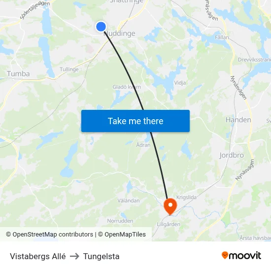 Vistabergs Allé to Tungelsta map