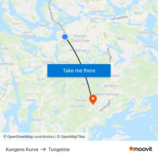 Kungens Kurva to Tungelsta map
