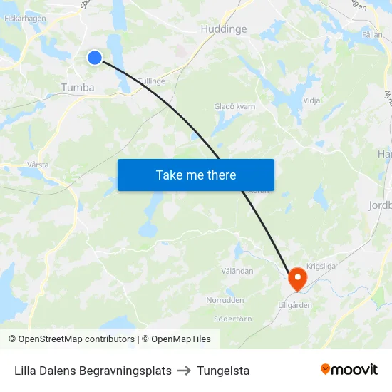 Lilla Dalens Begravningsplats to Tungelsta map
