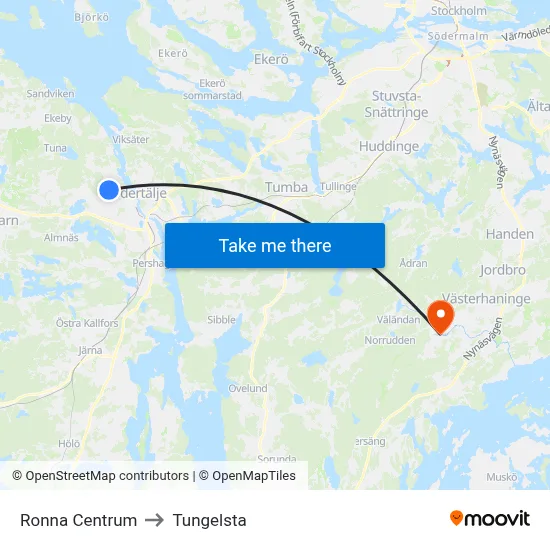 Ronna Centrum to Tungelsta map