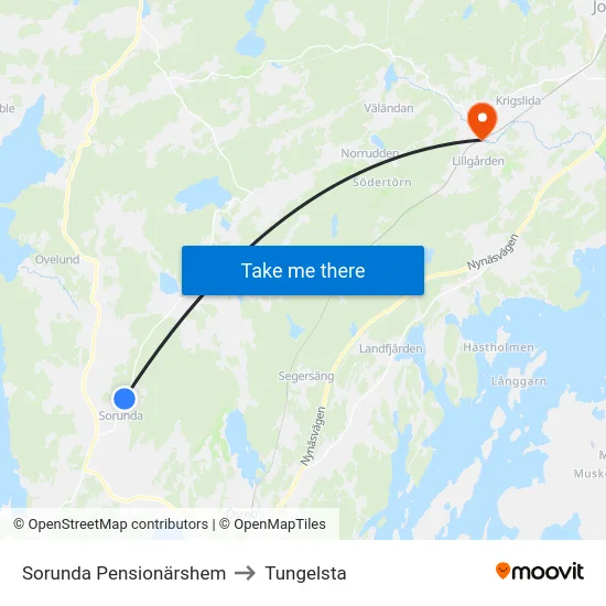 Sorunda Pensionärshem to Tungelsta map