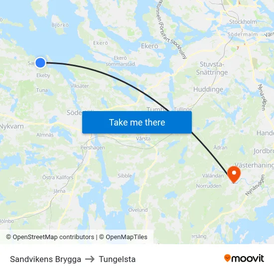 Sandvikens Brygga to Tungelsta map